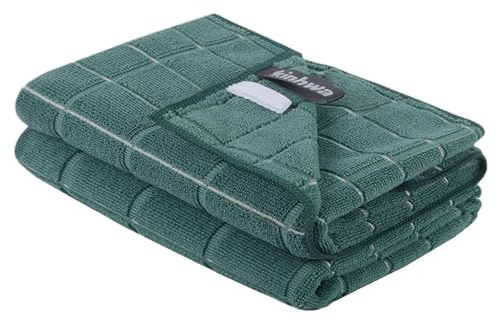 KinHwa Microfiber Tea Towels for Kitchen Pack of 2 Super Absorbent & Quick Drying Cleaning Kitchen Dish Towels Set 45x65cm Machine Washable for Everyday Use Hotel Quality Lake Green T Towel Set