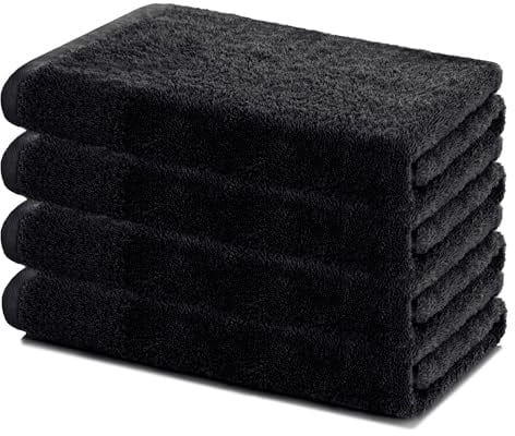 Lavea® Sydney 4er Duschtucher Set - 60x120 cm - Schwarz | 100% Baumwolle – Weiche Frottee Duschtücher, saugstarkes Handtuch Set für Bad, Gäste-WC & Sport, OEKO-TEX® Standard 100