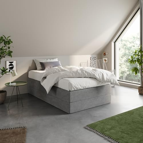 Home Collective Boxspringbett Polsterbett Bett wählbare Matratze Bonnell H2, Micro-Velours, platzsparend ohne Kopfteil | 140x200 | Grau