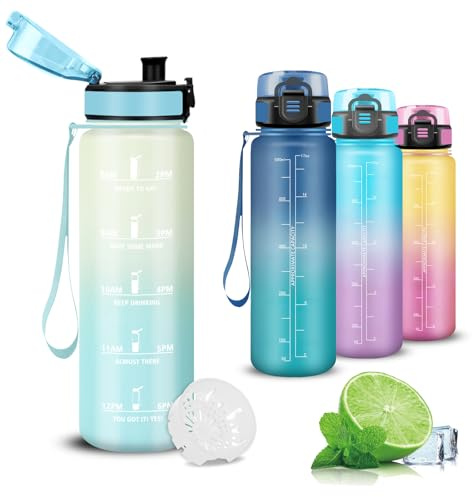 Mujigaga Gourde, 500ml Gourde Enfant, Gourdes Graduée pour 1 Journee, Anti-Fuite, Gourdes Graduée avec Slogan de Motivation, Bouteille d'eau pour l'École, Bureau, Voyage, Velo