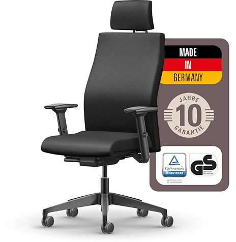 Interstuhl Edge Soft PRO Ergonomischer Bürostuhl mit Kopfstütze – Nachhaltig, Made in Germany, 10 J. Garantie, Synchronmechanik & 4D-Armlehnen, Nackenstütze, TÜV geprüft, Schwarz