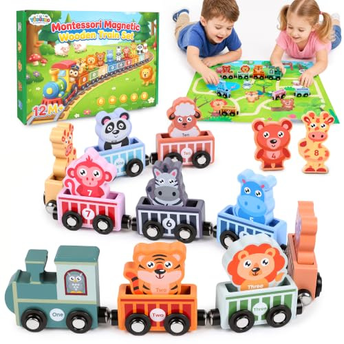 Spielzeug ab 1 2 3 Jahre Jungen Mädchen, Trennbare Tier Magnetic Holzeisenbahn Montessori Spielzeug ab 1 2 3 Jahre Baby Spielzeug Kinderspielzeug Holzspielzeug Geschenk Mädchen Jungen 1-3 Jahre