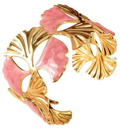 Uwiyo Brazalete Oro para mujer, brazalete abierto de acero inoxidable dorado, brazalete grueso y ancho, joyería para mujeres y niñas