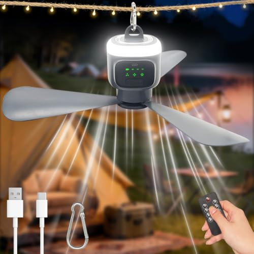 45cm Deckenventilator Akku mit Beleuchtung Camping,12000mAh Akku,USB,Timer | Outdoor Kleiner Deckenventilator mit Akku,Deckenventilator mit Beleuchtung,4 Gange Wind,Fernbedienung,Schlafzimmer,Camping