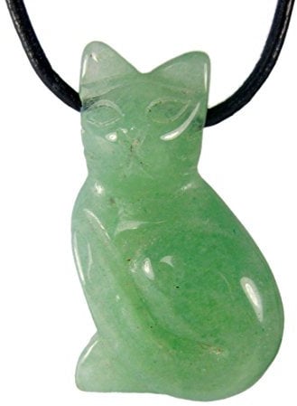 Lebensquelle Plus Katzenanhänger | Edelstein Tieranhänger Katzen | Gebohrter Anhänger mit Baumwollband (Aventurin)