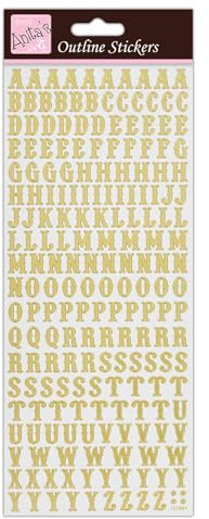 Anitas Outline Stickers, Traditional Alphabet, Gold on White, For Scrapbooking, Card Making, Kids Play, Homework, Art, Craft, Embelish, Decorative, Paper, Card, Glass, Metal, Plastic, Foam