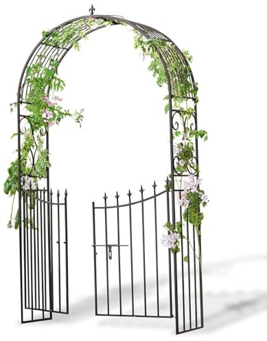 Loberon Rosenbogen Skyrose, mit Integriertem Gartentor, Kunstvoll Gearbeitet, Vintage-Charme, Outdoor, Rankhilfe, Gartenzubehör, Eisen, schwarz