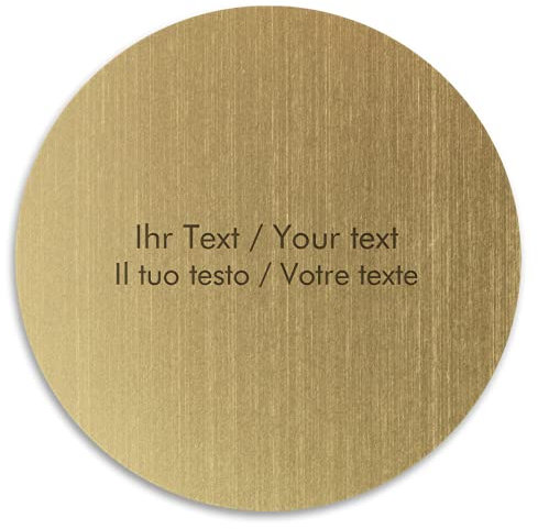 Plaque de porte avec un texte d’inscription au choix – Ø 50 mm, plaque en plastique de couleur or-métallique, ronde