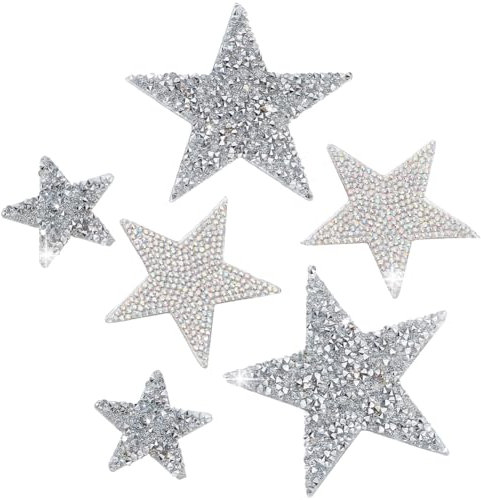 PandaHall 6 Stück Glitzersterne zum Aufkleben Star Crystal Glitter Strass Sticker 3 Größen Glitzer Aufkleber Eisen auf Aufnäher Bling Star Patches für Kleid furnitureanddecor Decoration