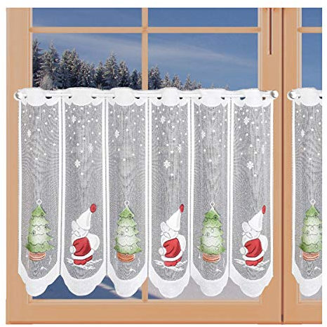 artex deko Winterlicher Kurzstore Scheibengardine Weihnachtsmann mit Tannenbaum Jaquard-Qualität Weihnachts-Scheibenhänger