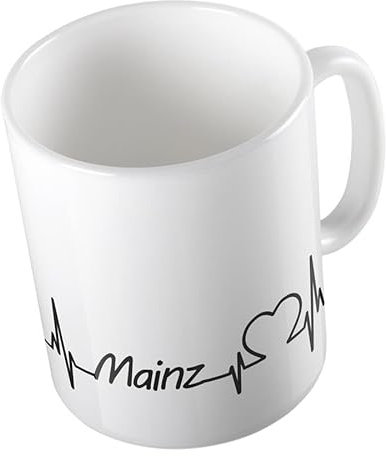 Hellweg Druckerei Huuraa Kaffeetasse Mainz Herzschlag Puls Geschenk Idee Keramik 330ml Kaffee-Becher mit Namen deiner Lieblingsstadt