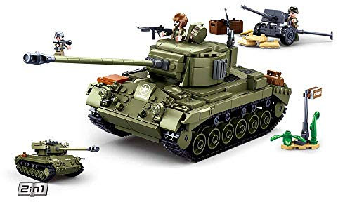Sluban Klemmbausteine WWII - Mittlerer All. Panzer II (2in1) [M38-B0860], Spielset, Klemmbausteine, Soldaten, mit Spielfigur, Army WWII, bunt, SL95720