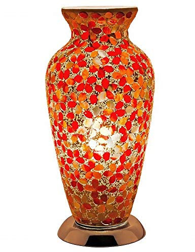 Red Flower Mosaic Glass Vintage Vase Table Lamp 38cm | Chrome Base | 1 x ES E27 Bulb Required (Not Included) | Study - Bedroom - Lounge | Desk Light
