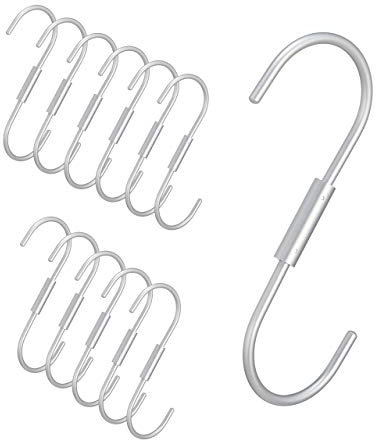 Relaxdays, Silber S Haken 12er Set, Universalhaken drehbar, Küchenleiste, Bad, Kleiderstange, Einhängehaken, Aluminium