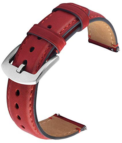 GerbGorb Uhrarmband Leder Kompatibel mit Huawei Samsung Amazfit Smartwatch,20mm Vintage Leder Armband, Schnelle Veröffentlichung Uhrenarmband für Männer Frauen(20mm,Rot/Silberne Schnalle