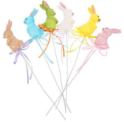 STOBOK Ostern Blumenstecker Blumenstrauß Zweigen Miniatur Stehendes Kaninchen Kunststoff Tierfiguren 6pcs DIY Kranz Basteln Blumenarrangement Blumenvase Blumentopf Ostern Frühling Dekoration