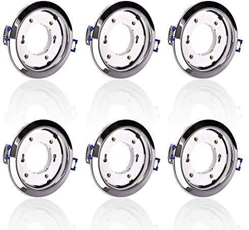 6x SET Einbaustrahler für 230V chrom rund Einbau Spots Decken Strahler Leuchte Spots Deckenleuchte Lampe Einbauleuchte Einbaurahmen GX61 CH