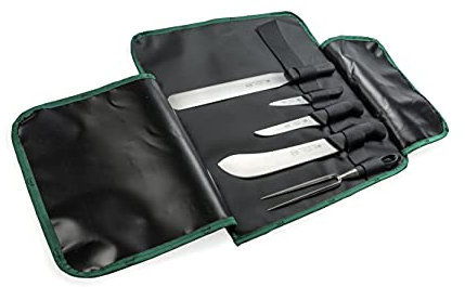Sanelli linea Skin, Set 5 coltelli BBQ, Rotolo cuoco, Nero