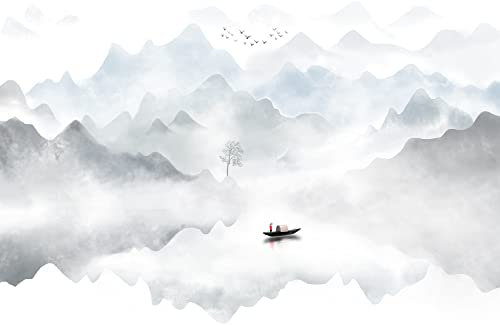 Wesmilewallpaper Papier Peint Panoramique 3D Papiers Peints Intissé Zen Art Montagne Pic Nuage Lac Eau Paysage Naturel Tapisserie Murales Papier Peint Poster 350x245cm