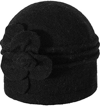 ZLYC Damen Winter Wolle Fischerhüte Blumen 1920s Vintage Bowler Hut (Schwarz),Einheitsgröße