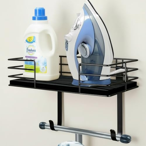 THYGIFTREE Ironing Board Hanger Wall Mount, Ironing Board Holder with Shelf,Laundry Room Iron and Ironing Board Holder, Laundry Room Organization and Storage (Dark Grey)