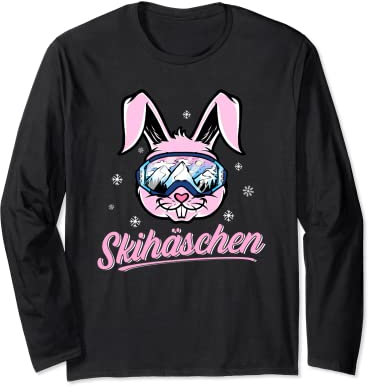 Skihase Skihaserl Skihäschen Hase fährt Ski Skifahren Langarmshirt