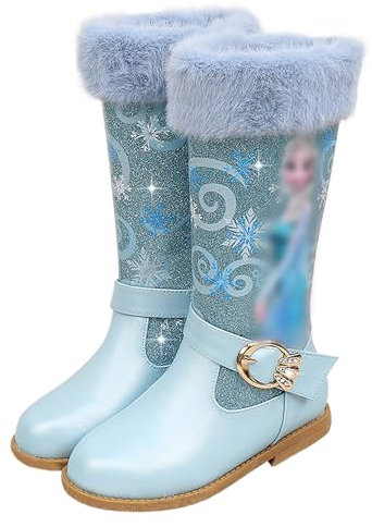 YOSICIL Stiefel Kinder Prinzessin Elsa Schneestiefel Mädchen Eiskönigin Winterstiefel Weihnachten Geburtstag Warmem Outdoor Schuhe Winter Rutschfest 3-8 Jahre Schlupfstiefel