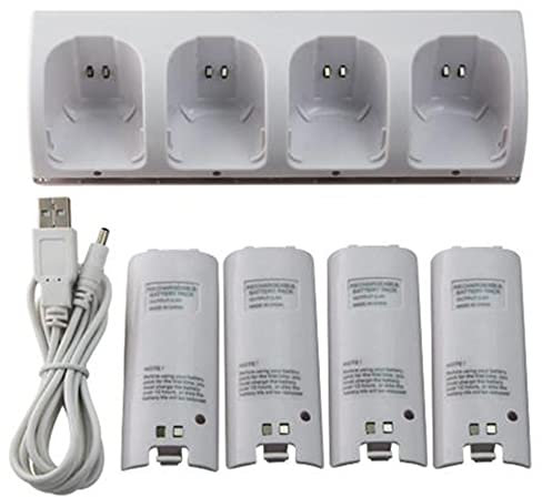 2800mAh Batteries for Wii Controller, 4 IN 1 Charging dock,Charging Stand Station with 4 Rechargeable Batteries and LED Indicators for Wii Remote Control (white)