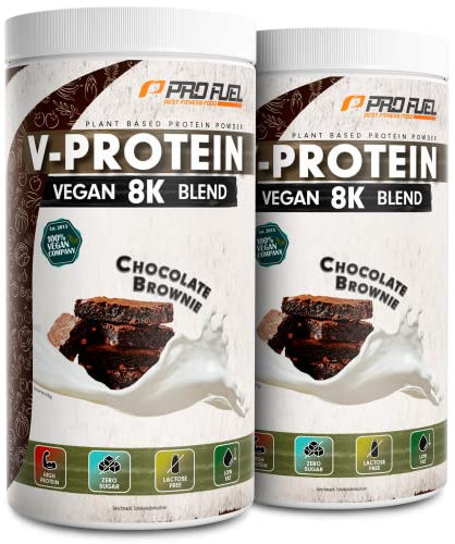 Vegan Protein SCHOKOLADE 2x750g - V-Protein 8K Blend - unglaublich lecker & cremig - mit Protein aus Sonnenblume, Reis, Erbse, Hanf, Kürbis uvm. - pflanzliches Proteinpulver mit 74% Eiweiß