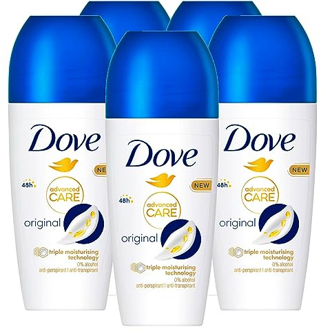 Dove Deo Roll-On Original 0% Alkohol Antitranspirant Schutz 48 Stunden - 5 Flaschen à 50 ml