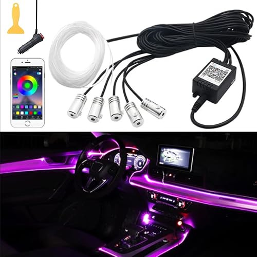 DISCORAMA LUCI LED PER AUTO CON COMANDO APP IN FIBRA OTTICA, LUCI LED 6 METRI RGB CON COMANDO MUSICALE 12V, LUCI AMBIENTALI PER AUTO