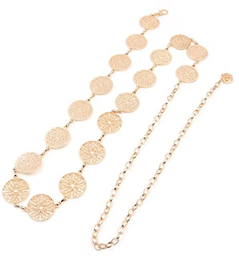 Hsthe Sea Ceinture de taille longue avec boucle réglable dorée de 150 cm - Chaîne de corps tendance pour femme - Style vintage ajouré - Anneau en métal sculpté, doré, L