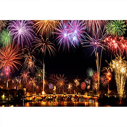 Aoihrraan 3x2,5m Heureux Nouveau Année Photographie Toile de Fond Colorés Feux d'artifice New York Ville Nuit Vue Fond 2027 Nouvel an Eve Noël Famille Festival Fête Décoration Portrait Photo Props