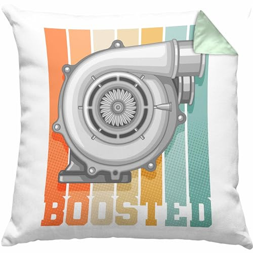 Trendation Boost Turbo Kissen mit Füllung 40x40 Geschenk Tuner Boosted Turbolader Race Auto-Liebhaber Geschenkidee Männer (Grün)