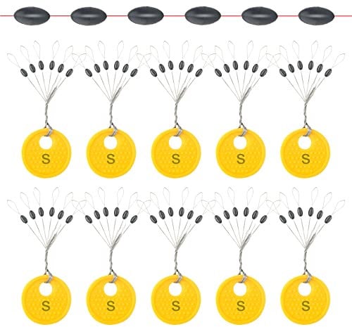 Realure 60 Pcs Rubbers Fishing Bobber Stopper 6 in 1 Fishing Floats Stops Small Black Oval Float Stops for Coarse Fishing Size S Fishing Beads 0.1 to 0.16mm Line Stops Fishiing and Sinker (S)