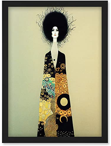 Wee Blue Coo Portrait of Beautiful Woman Gustav Klimt Style Dress Artwork Framed Wall Art Print A4
