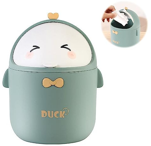 Tapa Cubo de Basura Baño Papelera, Portátil Mini Bote de Basura, Cubo de Basura portátil Estilo Dibujos Animados Lindo, Mini Papelera Escritorio Pequeña Papelera con Tapa, para Baño, Cocina, Oficina