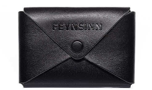 FEYNSINN kleine Visitenkartenetui echt Leder - Visitenkartenhalter Slim SAMU - Kartenetui flach - Ledergeldbeutel Herren und Damen schwarz handgefertigt