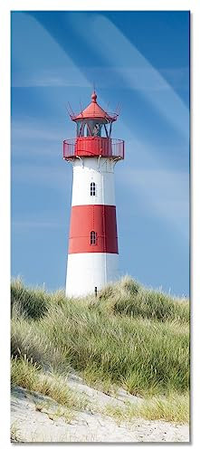 Pixxprint Glasbild Panorama, Wandbild aus Echtglas, Leuchtturm hinter Dünen, 100x40 cm, inkl. Aufhängung und Abstandshalter