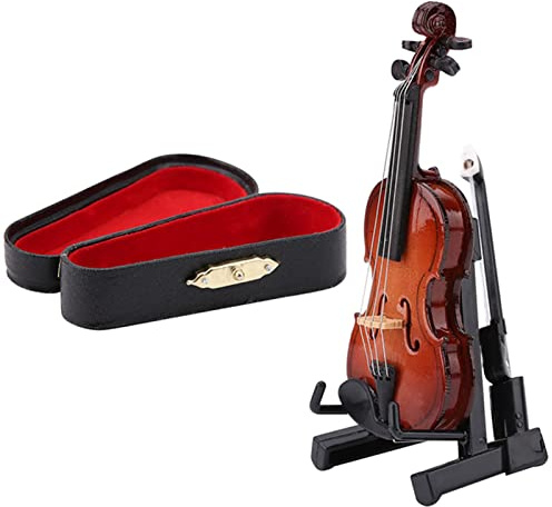 Miniatur-Geigenmodell, Hölzernes Geigenmodell mit Ständergehäuse, Kleine Geige, Kleiner Geigenwitz, Mini-Musikinstrument-Heimdekoration