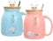 Thuro Lot de 2 tasses à café en céramique de chat avec couvercle et cuillère Pour les amoureux des chats Pour Anniversaire Saint Valentin cadeaux de Noël,Nouvelle Année,450ml