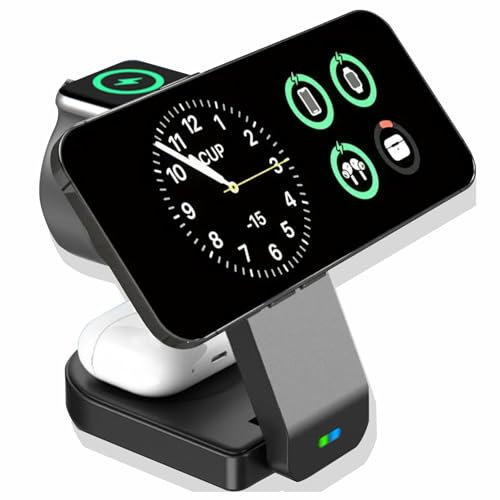3 in 1 Wireless Charging Station Compatible with iPhone Mag-Safe Charger Stand,Magnetic Foldable 15W Fast Wireless Charger For iPhone 15/14/13/12/Pro Max/Pro iWatch Ultra/9/8/7/6/5/4AirPods