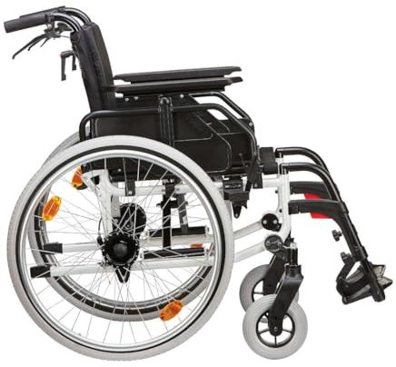 FabaCare Rollstuhl Caneo-S mit Trommelbremse, Leichtgewichtrollstuhl aus Aluminium, Alu Transportrollstuhl faltbar, Faltrollstuhl, Standardrollstuhl, höhenverstellbar, bis 130 kg, Sitzbreite: 48 cm