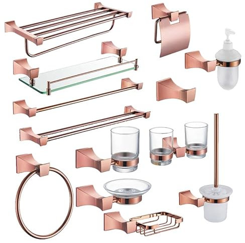 KETTEL 13 Piece Rose Gold Bathroom Accessories Set ，Towel Bar Accessories Set ， Stainless Steel Wall-Mounted Bathroom Accessories Hardware Set