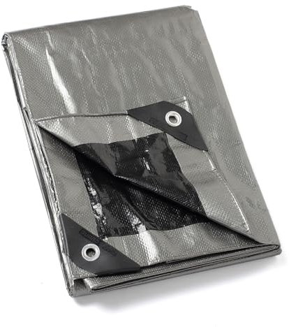 GUARD SHIELD Telone di copertura con occhielli, impermeabile, 3 m x 3 m, grigio, argento/nero, multifunzione, in poliestere, 120 g/㎡, telo protettivo, multiuso, resistente agli strappi, stabilizzato