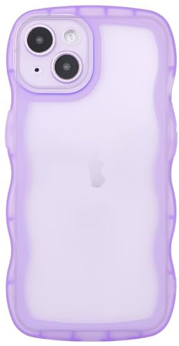 SKYLMW Cover compatibile con iPhone 13 Mini 5.4 2021, bella cornice kawaii ondulata in silicone morbido resistente agli urti, trasparente/viola