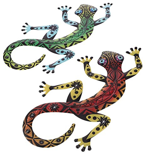 LIFKOME 2stücke Gecko-wanddeko Aus Eisen Wandkunst-dekore Wandornamente Für Zuhause Metallhandwerk Für Garten Gecko-figur Für Innen Und Außendekoration
