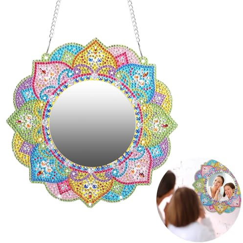DATIFF Mandala Diamond Painting Spiegel Bastelset Kinder Mandala Kosmetikspiegel zum Basteln Kreative Geburtstagsgeschenk Geschenk für Mädchen ab 5 6 7 8 9 10 11 12 Jahre