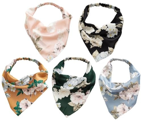 scicent Haarreif Dirndl 5 Stück Boho Stirnband Schals Blume Drucken Haarband Chiffon Haar Elastischen Krawatte Headwear Turban Mode Haarzubehör für Damen und Mädchen - 23903