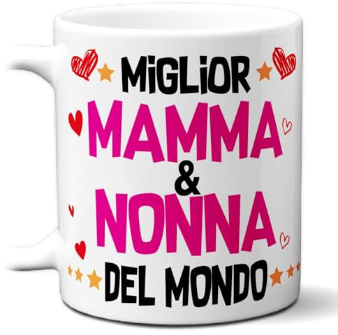 STAMPATEK Tazza Nonna Regalo festa dei Nonni Festa della Mamma Idee regalo, Tazza Miglior Mamma e Nonna del Mondo, Tazza Bianca in ceramica - MUG. 166